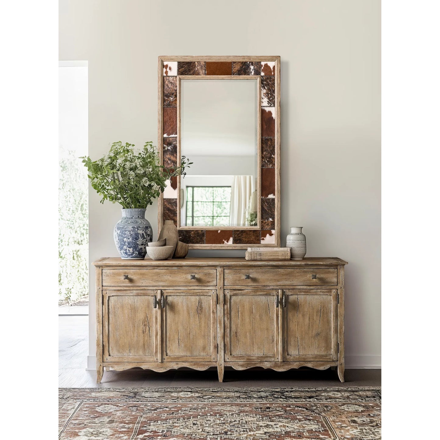 007 SI-2462615 | Lifestyle | Sagehill Rectangular Hide Mirror by Jonathan Charles in timberon grey oak. Made from oak in a cottage & farmhouse style.