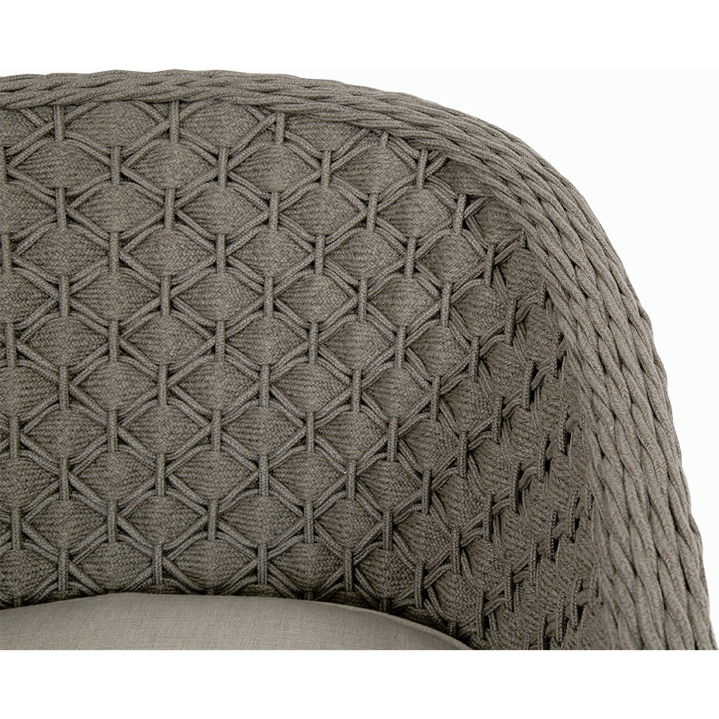 007 SI-2167078 | Closeup | Marbella Outdoor Dining Chair by Sunset West in graphite. Made from olefin rope in a modern style.