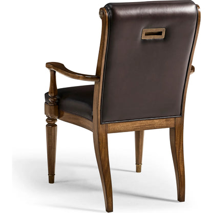 Viceroy Arm Chair by Jonathan Charles in viceroy brown santos. Made from local mahogany, leather, brass in a unique style.