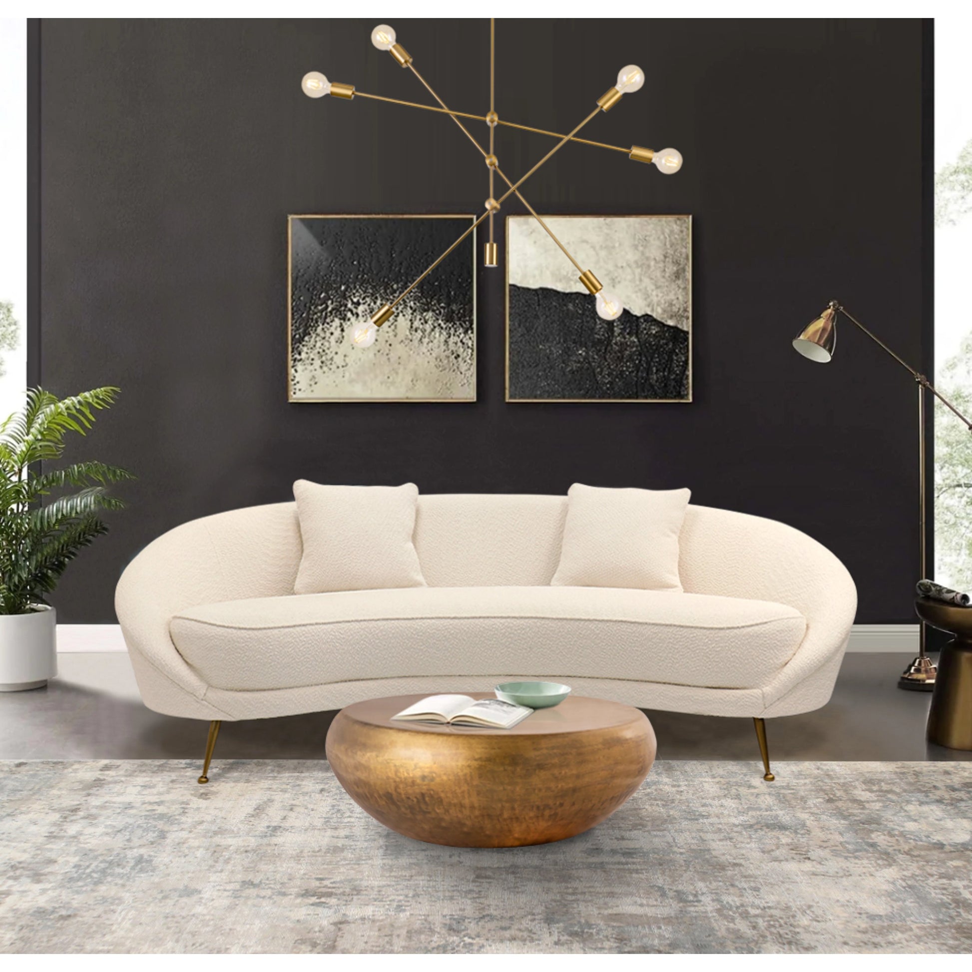 Vicenza Curved Sofa by Pasargad Home in ivory. Made from polyester fabric in a modern style.