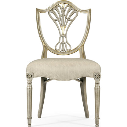 Buckingham Sheraton Grey & Gilded Dining Side Chair by Jonathan Charles in brown and buckingham gray. Made from acacia in a traditional style.