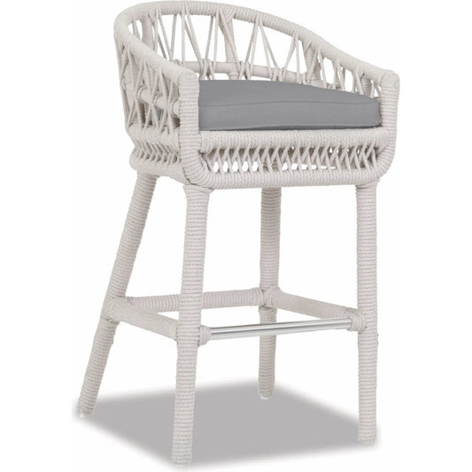 Dana Outdoor Rope Bar Stool in Linen by Sunset West in whites/creams/beiges. Made from olefin rope in a coastal style.