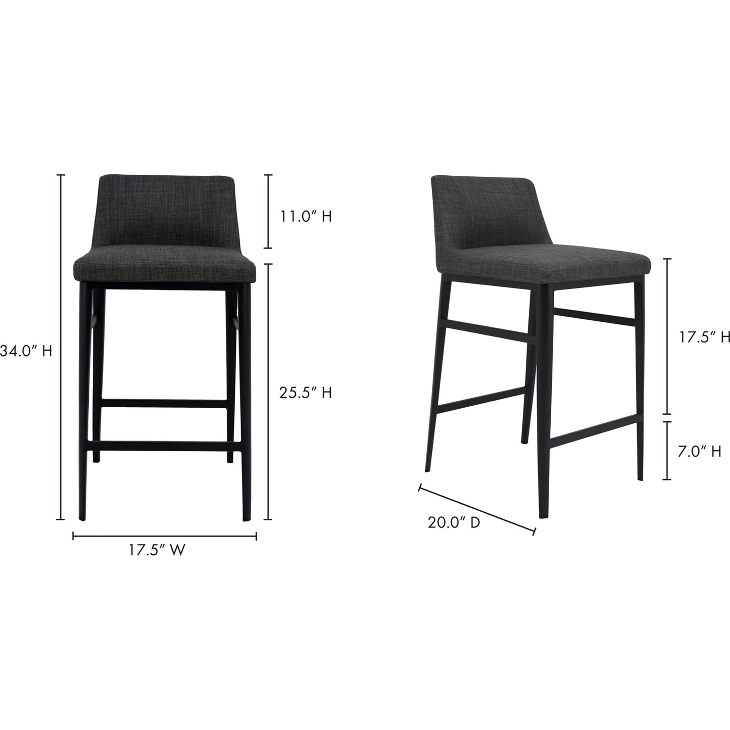 005 S-329408 | Additional Silo | Baron Counter Stool Charcoal by Moe's Home Collection in charcoal gray and powder coated. Made from upholstery: 100% polyester, upholstery foam, steel legs, plywood in a modern style.