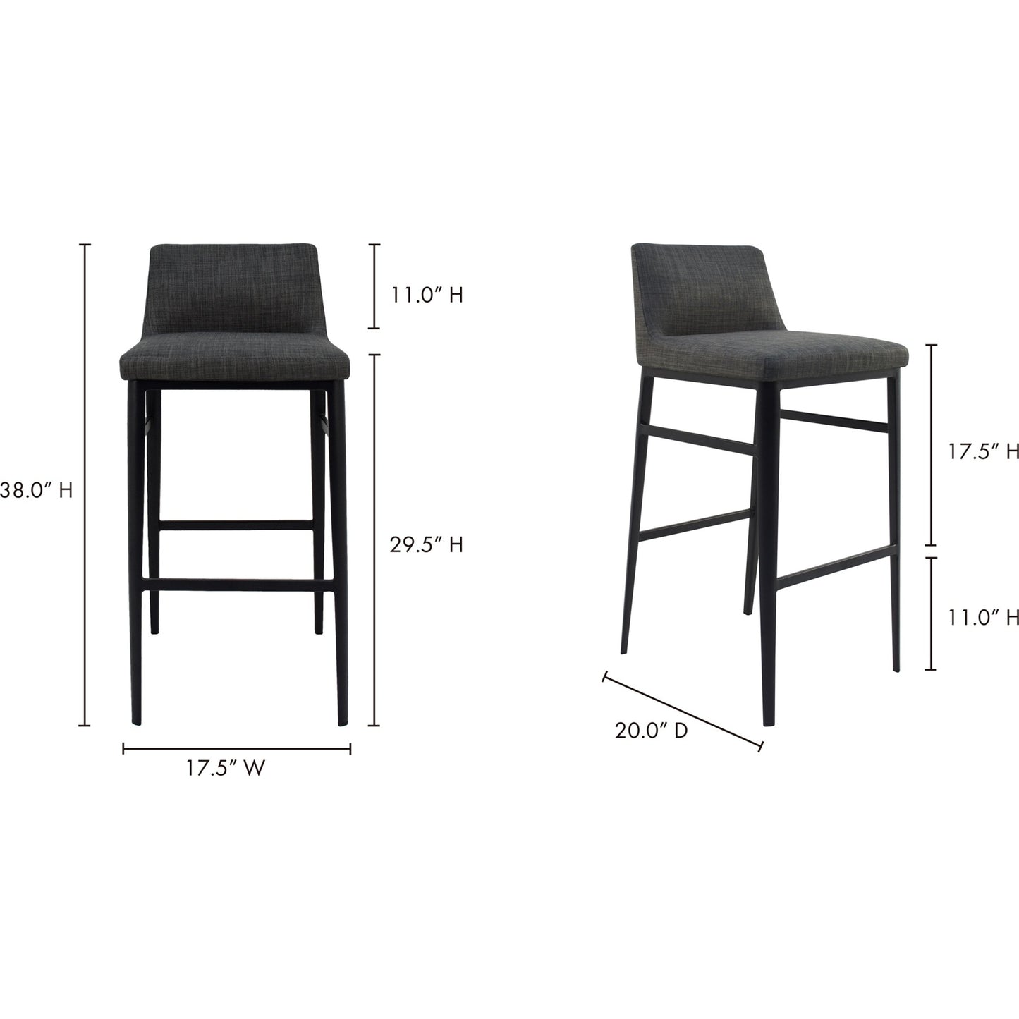 006 S-329407 | Additional Silo | Baron Barstool Charcoal by Moe's Home Collection in charcoal gray and powder coated. Made from upholstery: 100% polyester, upholstery foam, steel legs, plywood in a modern style.