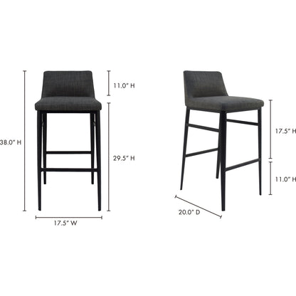 Baron Barstool Charcoal by Moe's Home Collection in charcoal gray and powder coated. Made from upholstery: 100% polyester, upholstery foam, steel legs, plywood in a modern style.