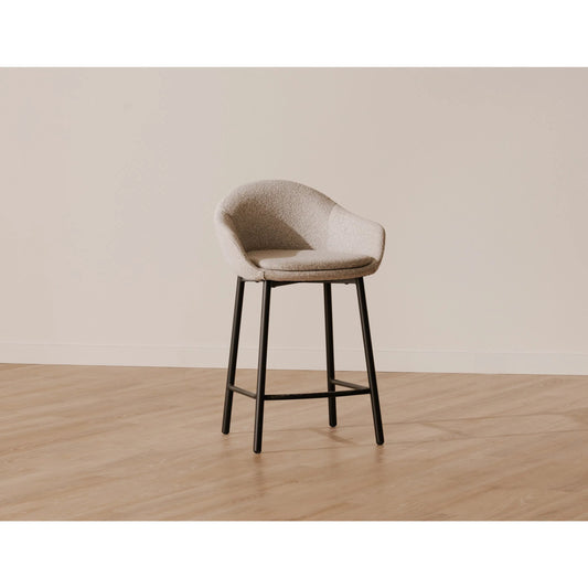 Emily Counter Stool by Moe's Home Collection in beige. Made from upholstery: 100% polyester, steel legs, foam, plywood in a unique style.