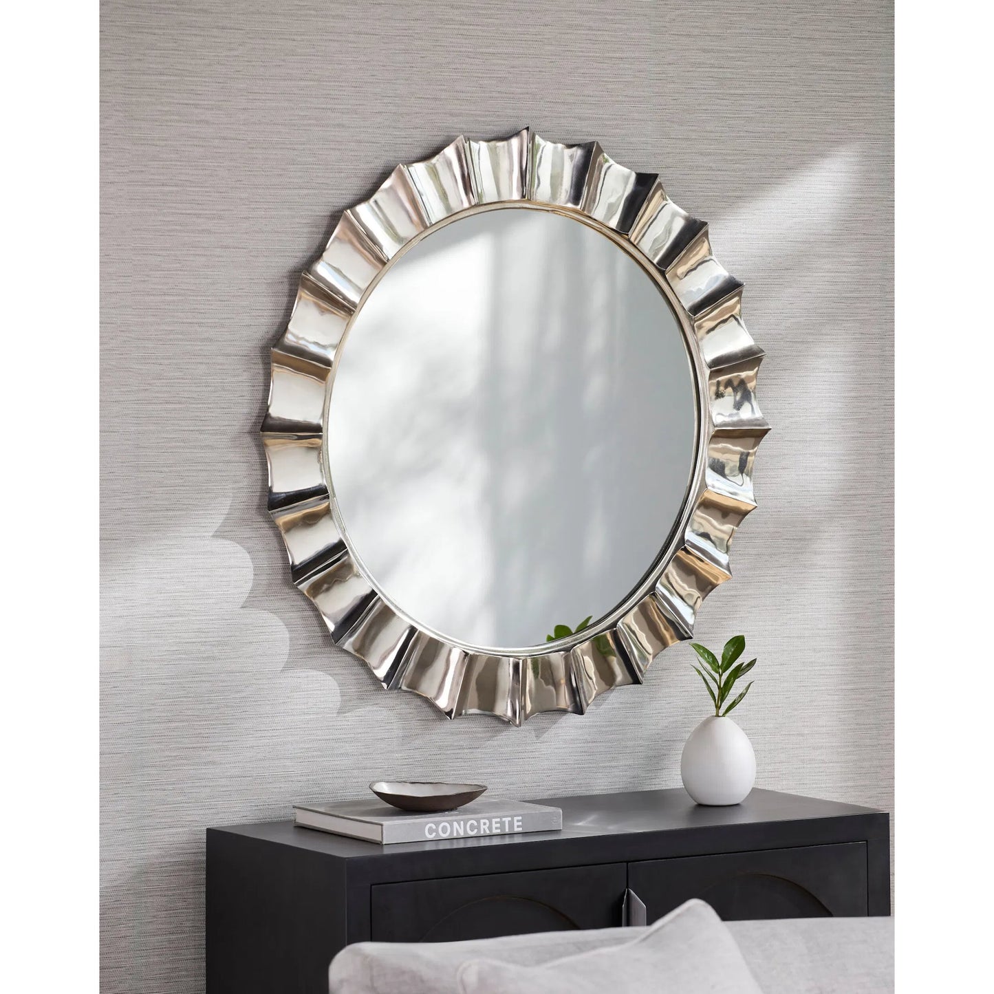 001 SI-2244446 | Lifestyle | Tejasvi Wall Mirror 540712 by Surya in metallic nickel. Made from aluminum in a modern style.