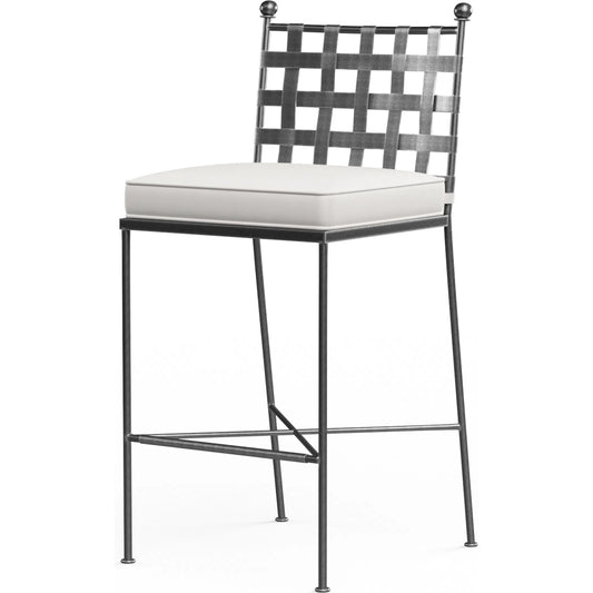 Provence Outdoor Barstool by Sunset West in pewter. Made from wrought iron in a modern style.