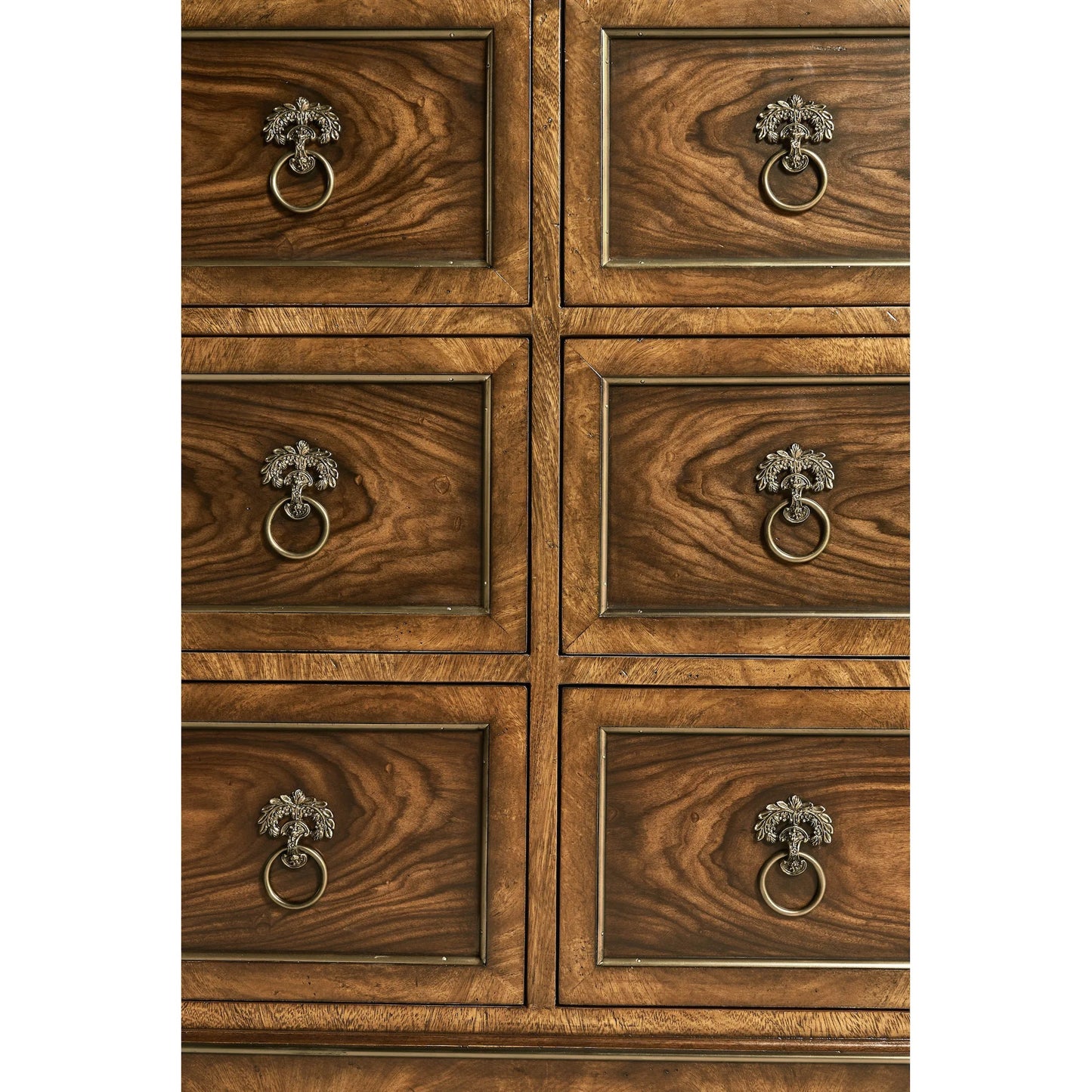 008 SI-2334508 | Closeup | Viceroy Dresser by Jonathan Charles in brown and santos brown, antique brass. Made from mahogany, cerejeira veneers, santos rosewood crown veneers, brass in a traditional style.