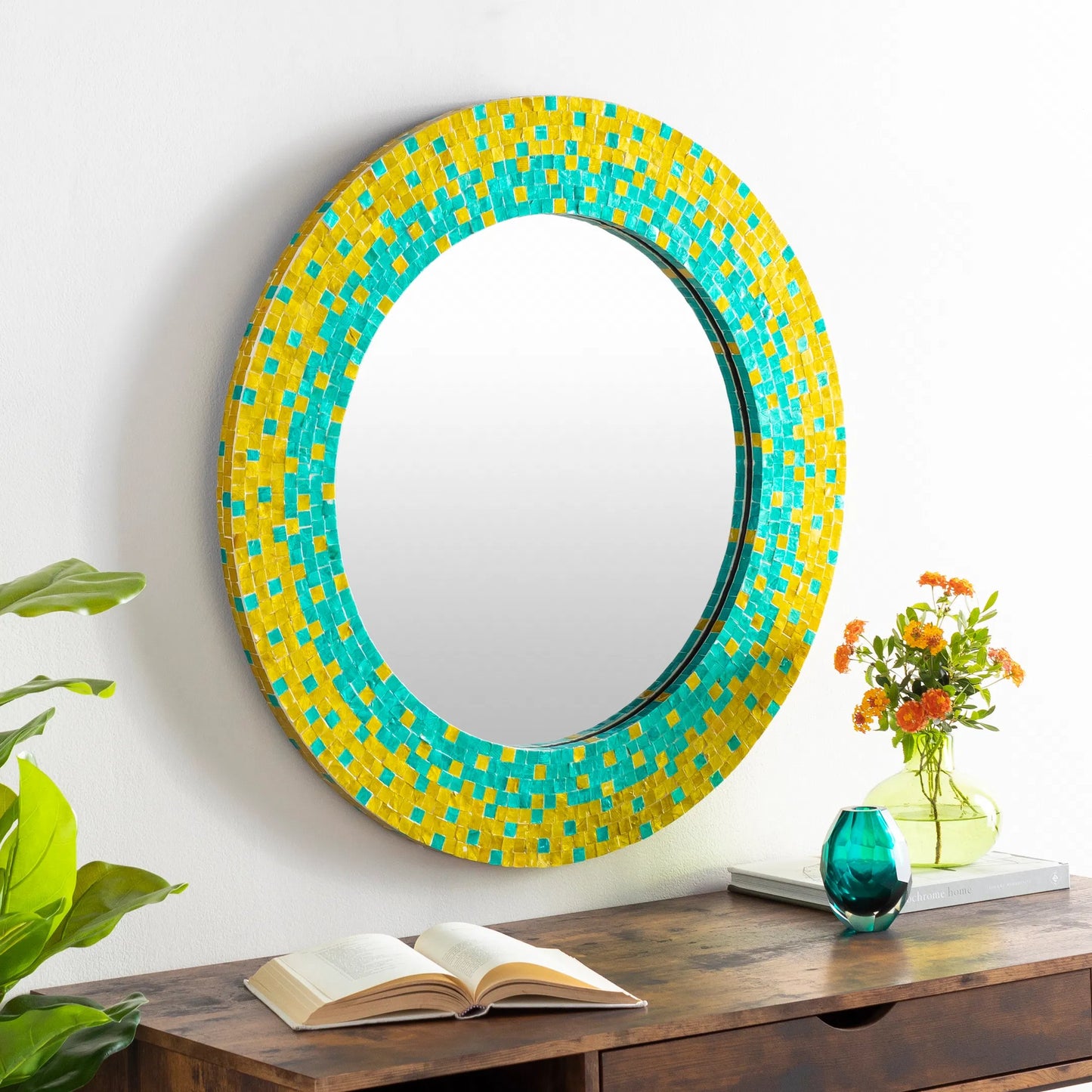 004 S-229290 | Lifestyle | Eckley Mirror - 16233 by Surya in green, aqua. Made from mdf in a coastal style.