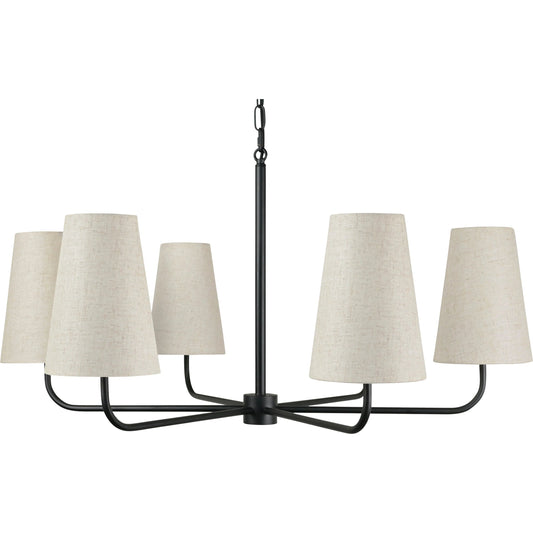 Mathis Chandelier by Moe's Home Collection in black. Made from steel body, linen shade, black fabric cord in a unique style.