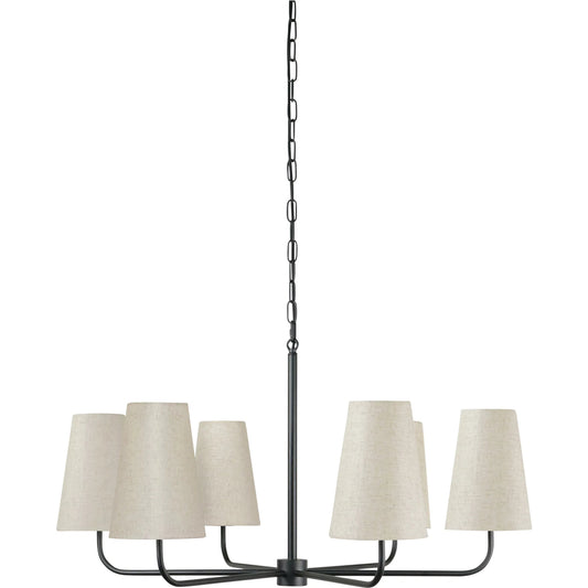 Mathis Chandelier by Moe's Home Collection in black. Made from steel body, linen shade, black fabric cord in a unique style.