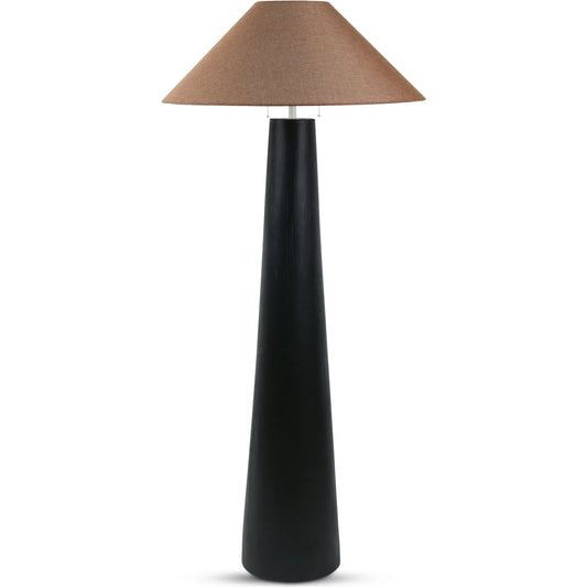 Odessa Floor Lamp by Moe's Home Collection. Made from linen shade, resin base with wood grain finish, chain pull switch, 8' black fabric cord in a unique style.