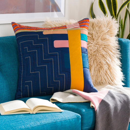 Ellie Pillow - 25172 by Surya in blue, gold. Made from 100% cotton in a eclectic & global style.