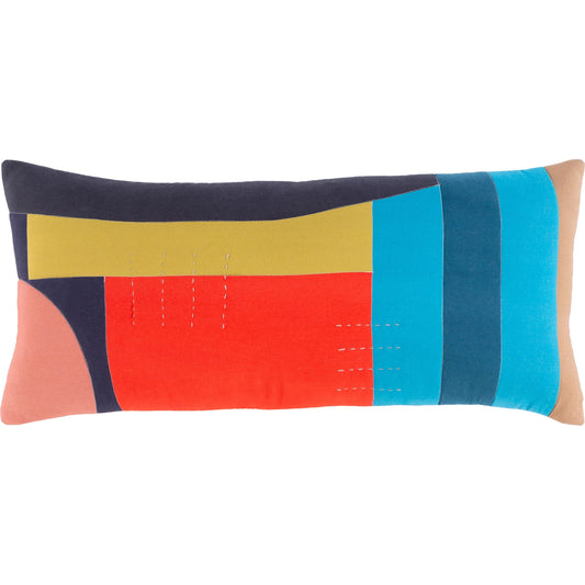 Ellie Pillow - 15986 by Livabliss in red, mustard, navy. Made from 100% cotton in a eclectic & global style.