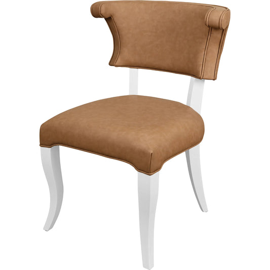 Eloise Round Back Dining Chair by Worlds Away. Made from light blue linen in a unique style.