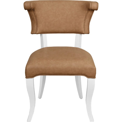 Eloise Round Back Dining Chair by Worlds Away. Made from light blue linen in a unique style.