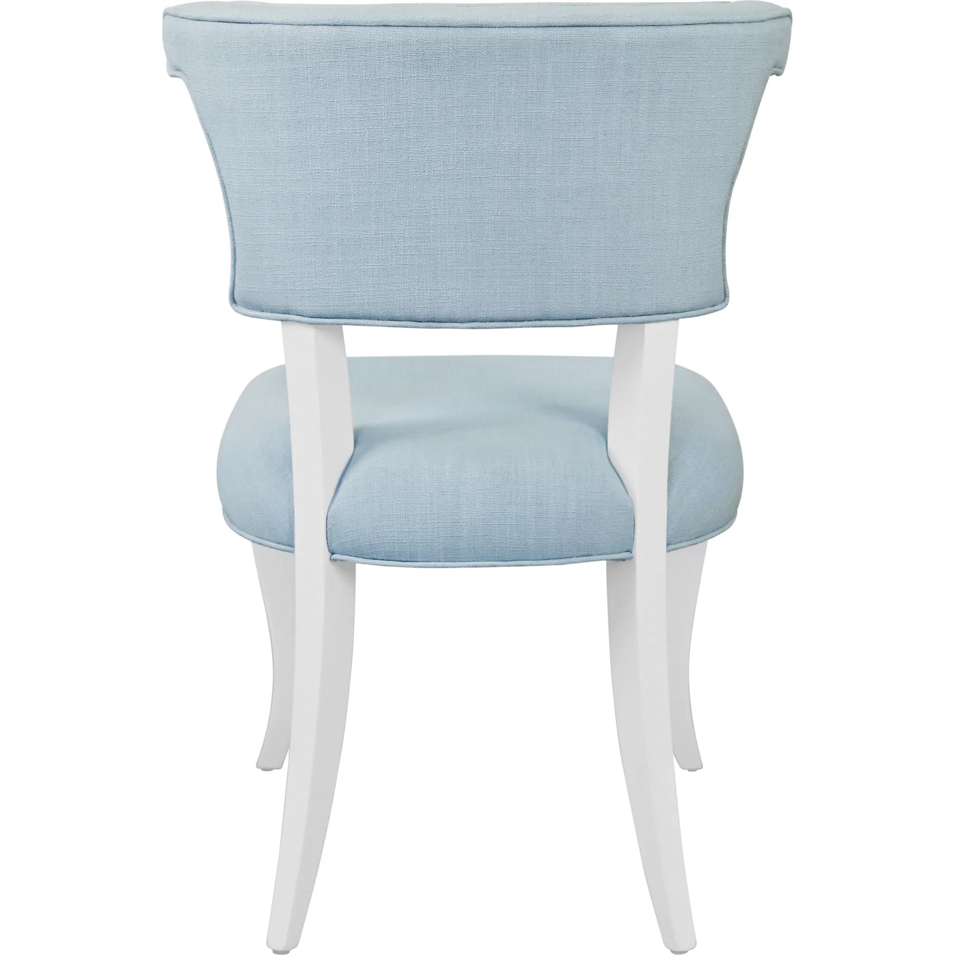 Eloise Round Back Dining Chair by Worlds Away. Made from light blue linen in a unique style.
