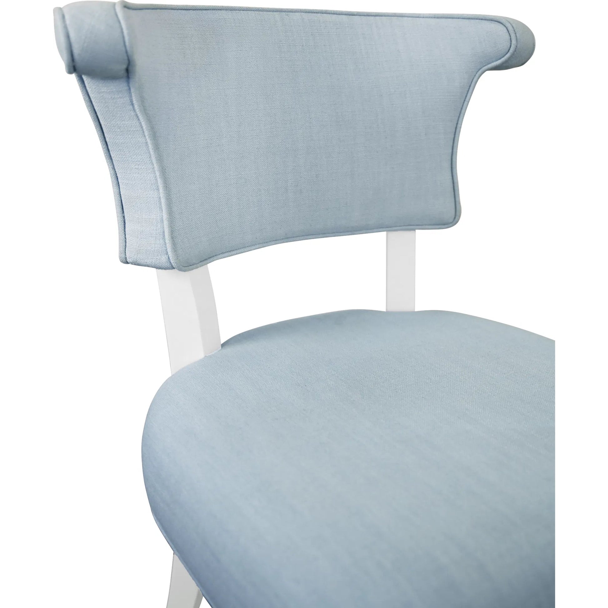 Eloise Round Back Dining Chair by Worlds Away. Made from light blue linen in a unique style.