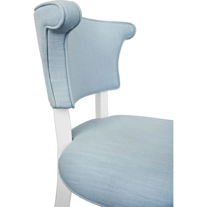 Eloise Round Back Dining Chair by Worlds Away. Made from light blue linen in a unique style.