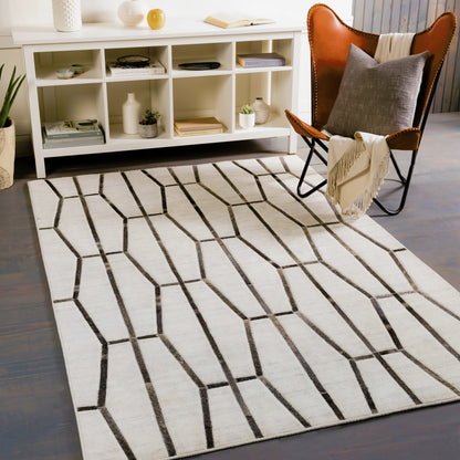 Eloquent ELQ-2302 Rug by Surya in light gray, medium gray, black, gray, charcoal. Made from 80% viscose, 20% leather in a unique style.