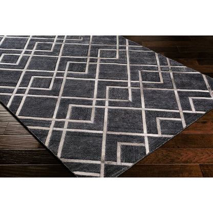 Eloquent ELQ-2305 Rug by Surya in black, gray, light gray. Made from 80% viscose, 20% leather in a unique style.