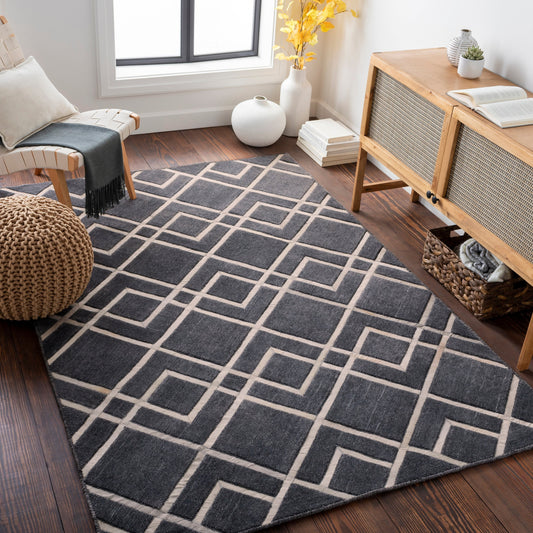 Eloquent Rug - 29558 by Surya in black, gray. Made from 80% viscose, 20% leather in a unique style.
