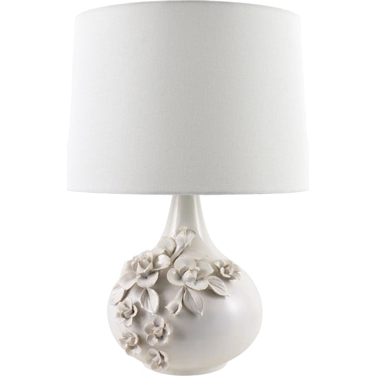 Elarin Accent Table Lamp by Surya in cream and glazed, plated. Made from ceramic, polyester, iron in a unique style.