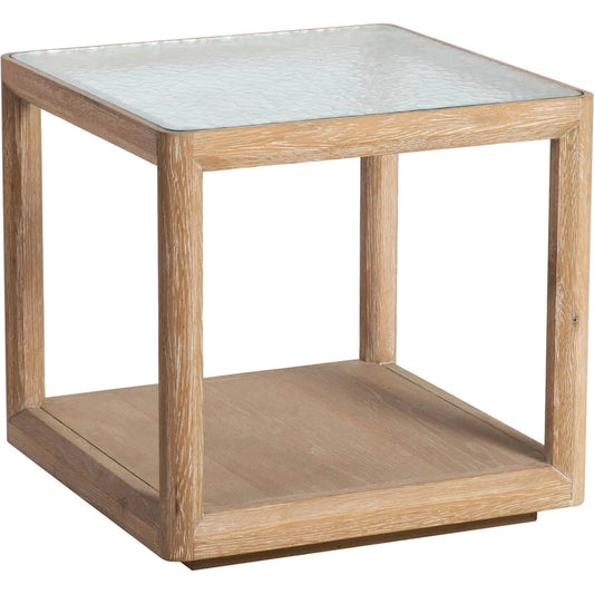 Elevate Side Table by LH Imports in brown and brushed. Made from solid oak, oak veneer, aqualite tempered glass in a unique style.