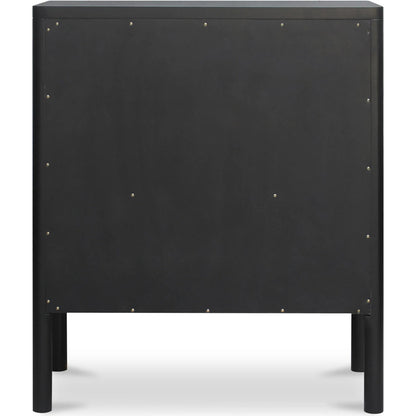 Hannah Cabinet by Moe's Home Collection. Made from solid pine leg, oak veneer over mdf shelf, back panel, mdf door front, top, side panel, tempered glass, metal in a modern style.