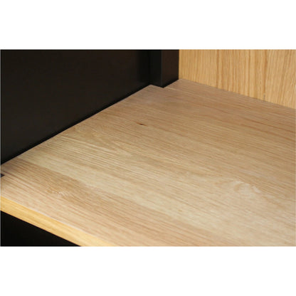 Hannah Cabinet by Moe's Home Collection. Made from solid pine leg, oak veneer over mdf shelf, back panel, mdf door front, top, side panel, tempered glass, metal in a modern style.