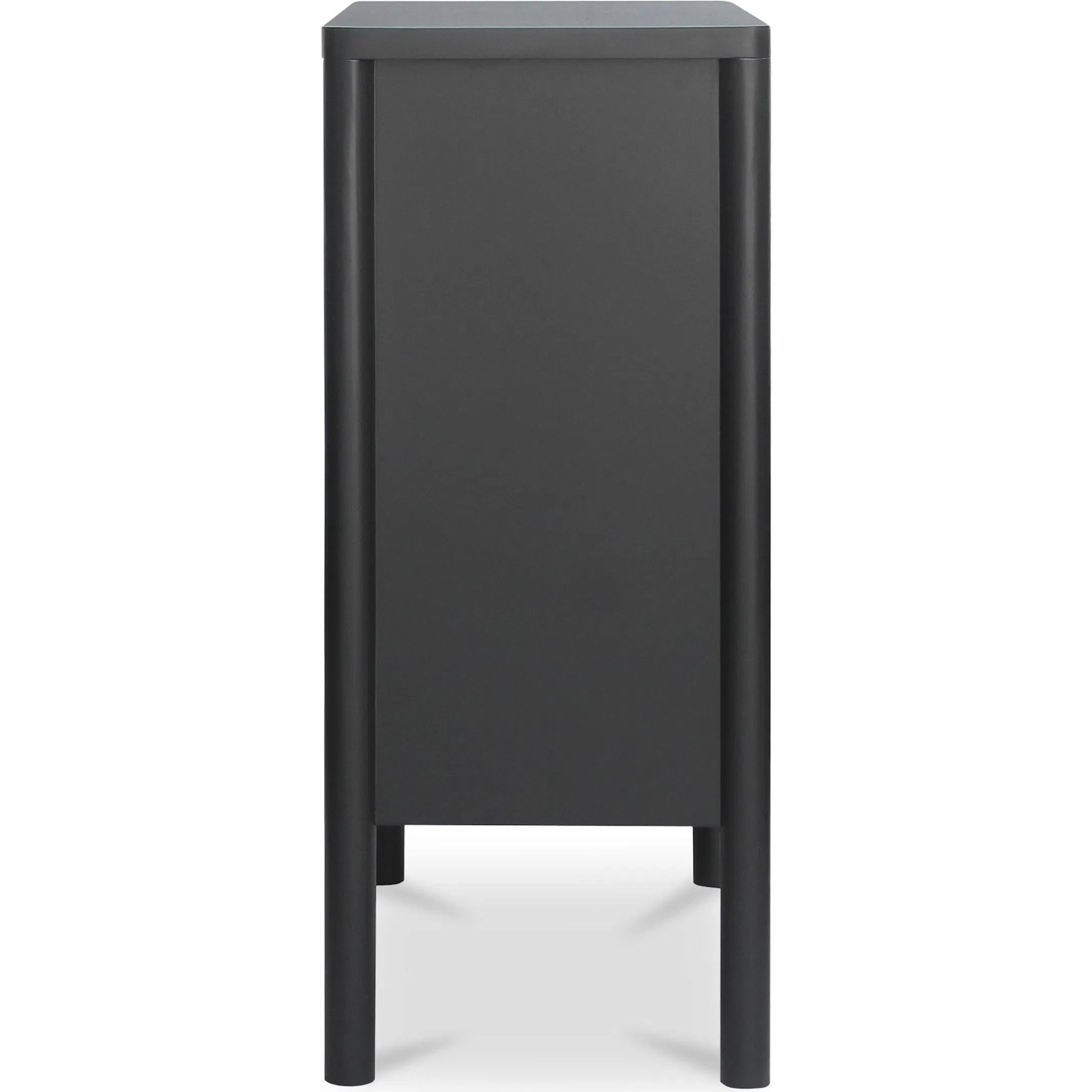 Hannah Cabinet by Moe's Home Collection. Made from solid pine leg, oak veneer over mdf shelf, back panel, mdf door front, top, side panel, tempered glass, metal in a modern style.