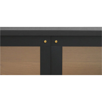Hannah Sideboard by Moe's Home Collection. Made from solid pine leg, oak veneer over mdf shelf, back panel, mdf door front, top, side panel, tempered glass, metal in a modern style.