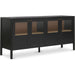 Hannah Sideboard by Moe's Home Collection. Made from solid pine leg, oak veneer over mdf shelf, back panel, mdf door front, top, side panel, tempered glass, metal in a modern style.
