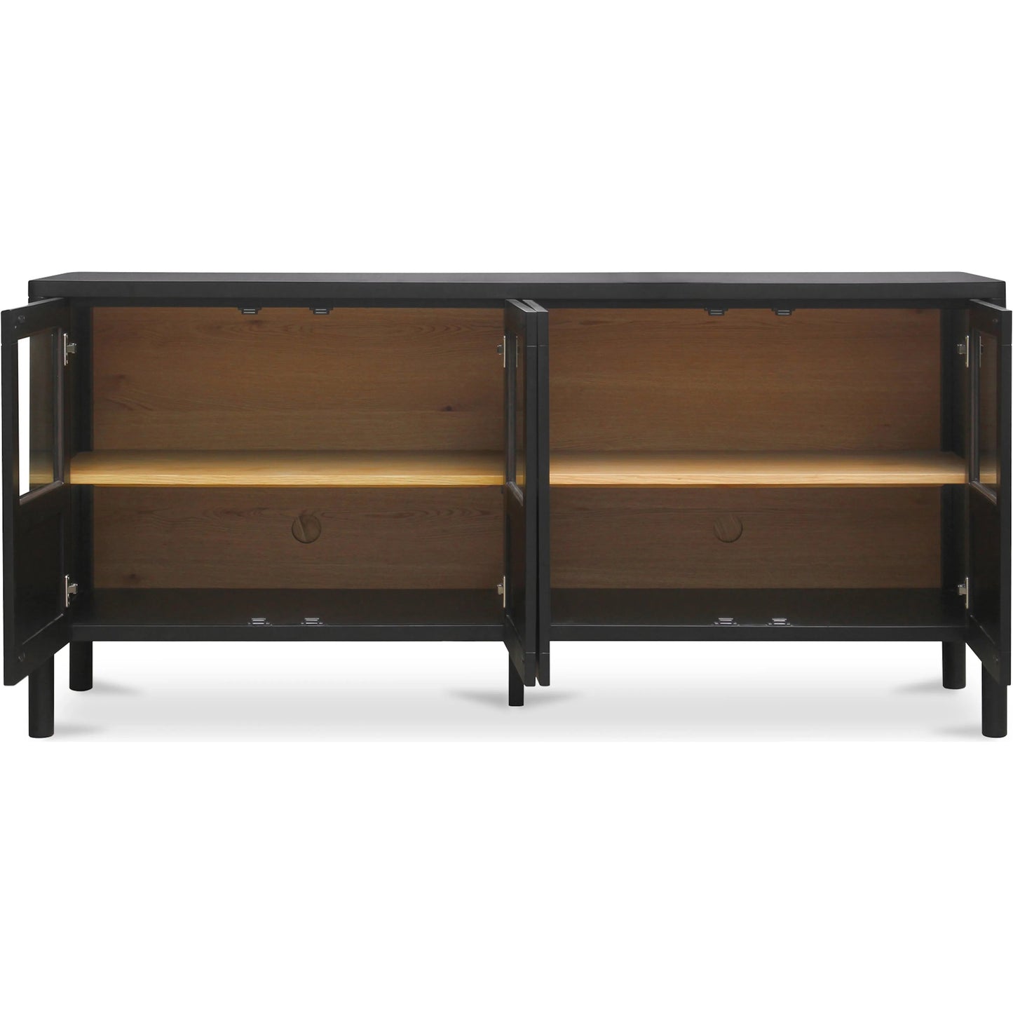 005 SI-2441411 | Additional Silo | Hannah Sideboard by Moe's Home Collection. Made from solid pine leg, oak veneer over mdf shelf, back panel, mdf door front, top, side panel, tempered glass, metal in a modern style.
