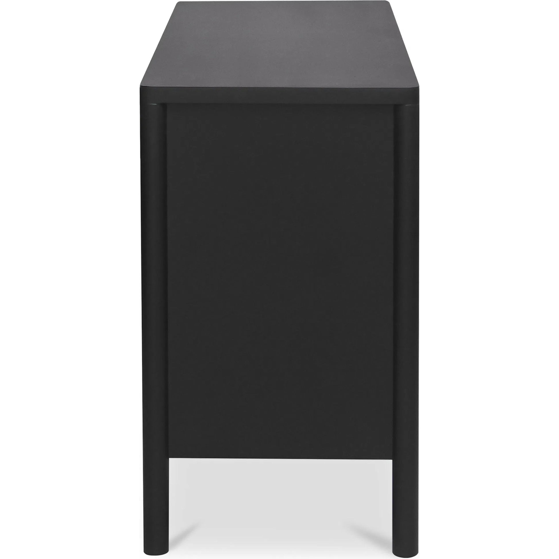 Hannah Sideboard by Moe's Home Collection. Made from solid pine leg, oak veneer over mdf shelf, back panel, mdf door front, top, side panel, tempered glass, metal in a modern style.