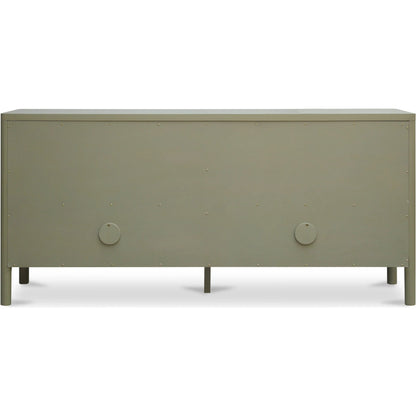 Hannah Sideboard by Moe's Home Collection. Made from solid pine leg, oak veneer over mdf shelf, back panel, mdf door front, top, side panel, tempered glass, metal in a modern style.