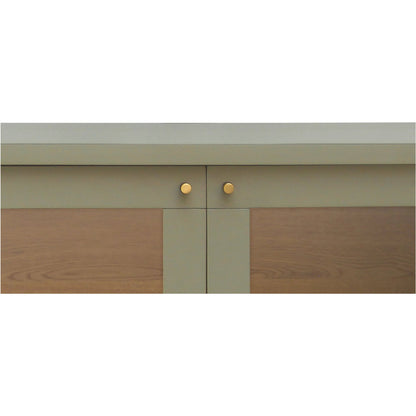 Hannah Sideboard by Moe's Home Collection. Made from solid pine leg, oak veneer over mdf shelf, back panel, mdf door front, top, side panel, tempered glass, metal in a modern style.