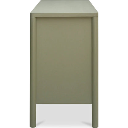 Hannah Sideboard by Moe's Home Collection. Made from solid pine leg, oak veneer over mdf shelf, back panel, mdf door front, top, side panel, tempered glass, metal in a modern style.