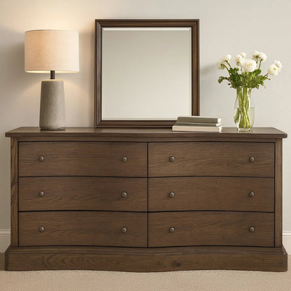 Clarence 6 Drawer Dresser by Moe's Home Collection. Made from solid top edge, door frame, outer frame, oak drawer, shelf panel, side, brass handle in a unique style.