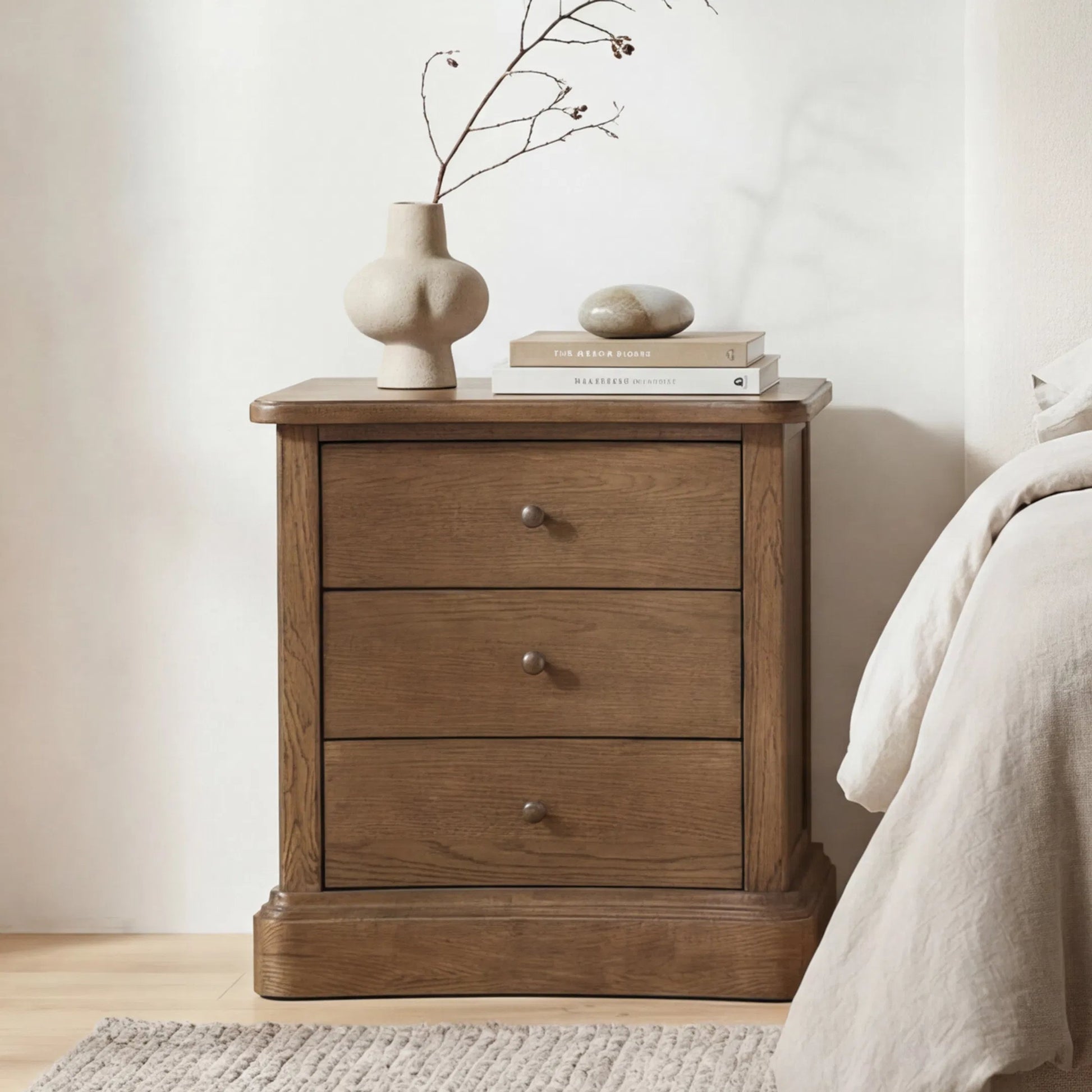 Clarence Nightstand by Moe's Home Collection. Made from solid top edge, door frame, outer frame, oak drawer, shelf panel, side, brass handle in a unique style.