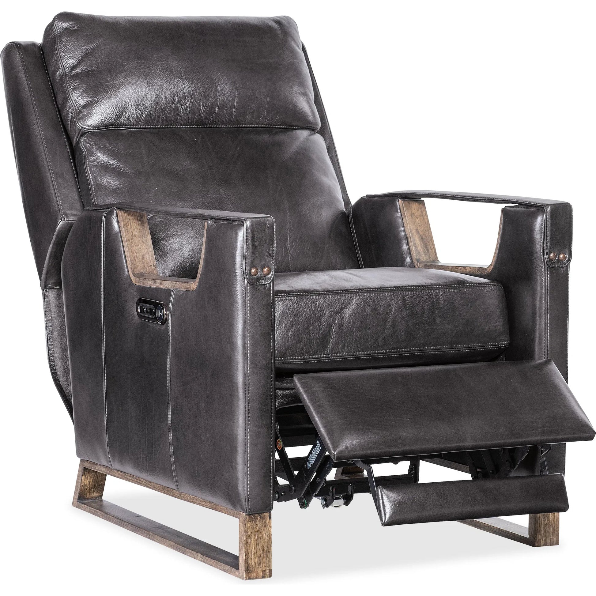 Relic Power Recliner with Power Headrest by Hooker Furniture in light wood. Made from unique in a traditional style.