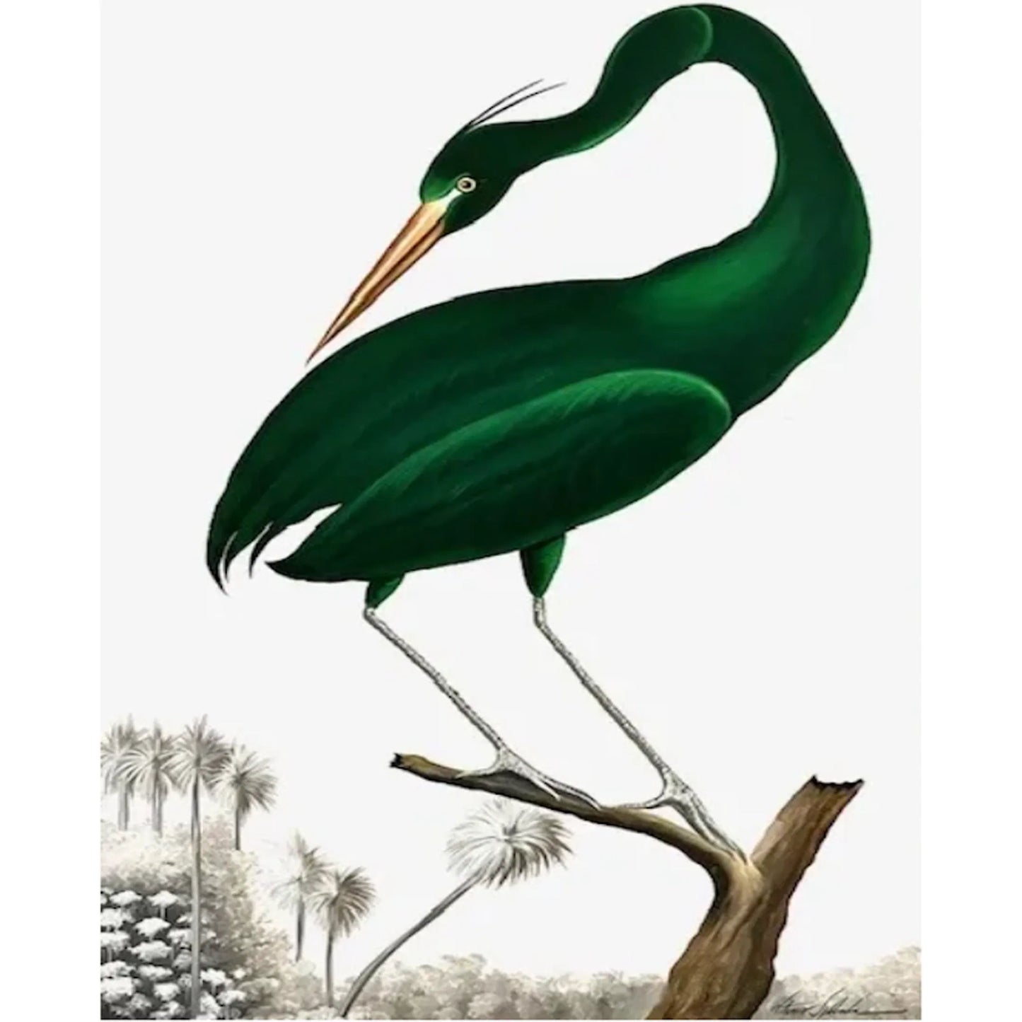 000 SI-2633310 | Primary Silo | Emerald Crane II by Zentique in emerald green and green. Made from canvas, wood frame in a unique style.
