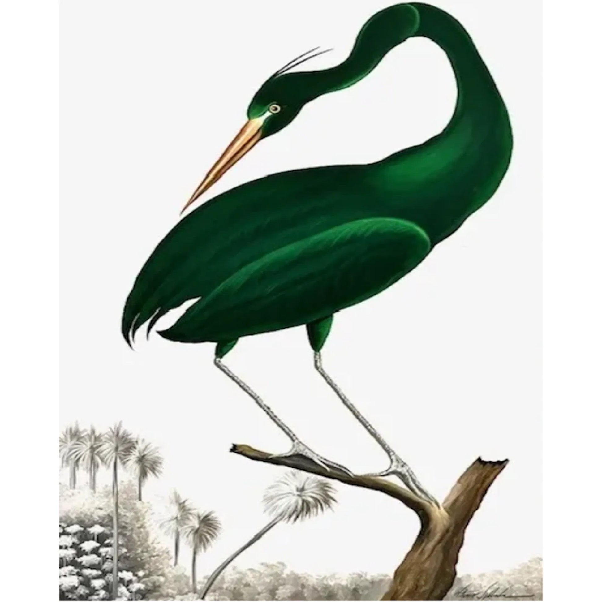 Emerald Crane II by Zentique in emerald green and green. Made from canvas, wood frame in a unique style.