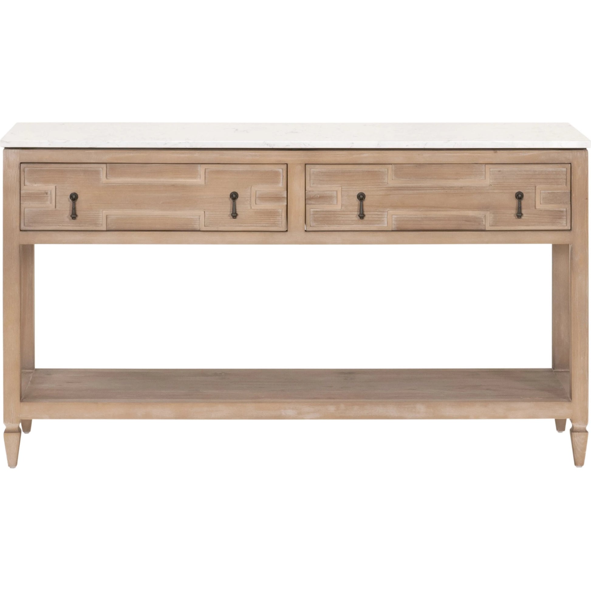Emerie Entry Console by Essentials For Living in smoke gray pine, white quartz. Made from solid pine wood, solid quartz in a modern style.