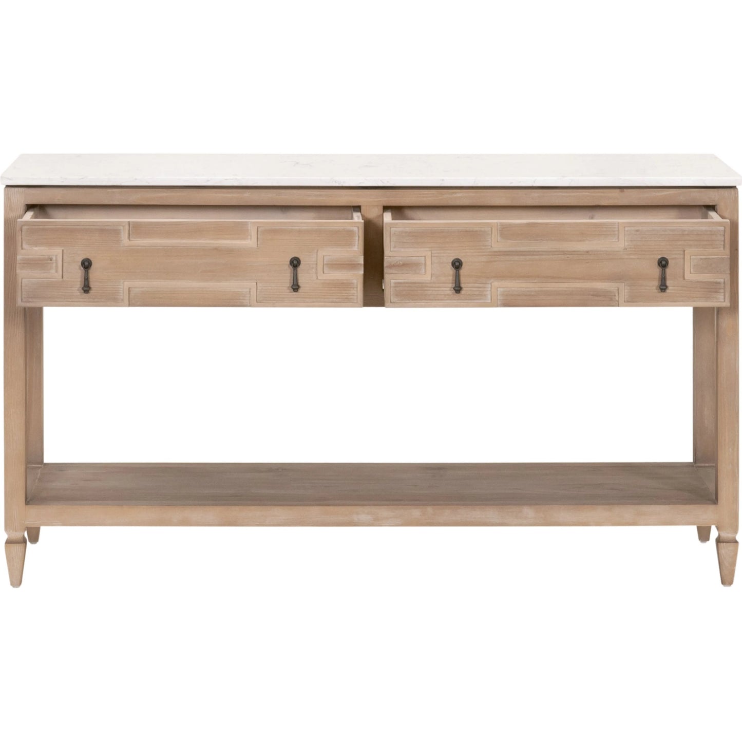 002 SI-2249308 | Additional Silo | Emerie Entry Console by Essentials For Living in smoke gray pine, white quartz. Made from solid pine wood, solid quartz in a modern style.