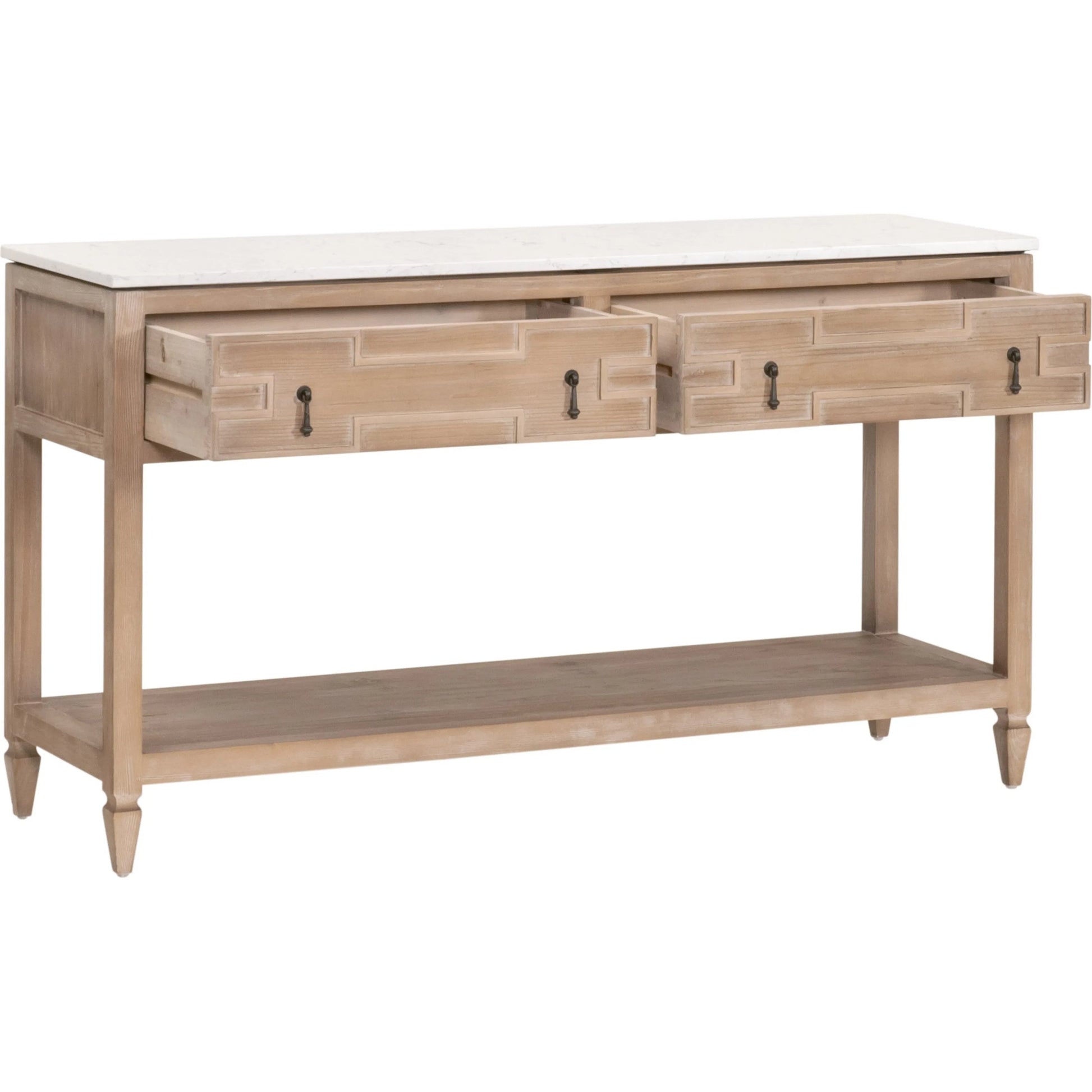 Emerie Entry Console by Essentials For Living in smoke gray pine, white quartz. Made from solid pine wood, solid quartz in a modern style.