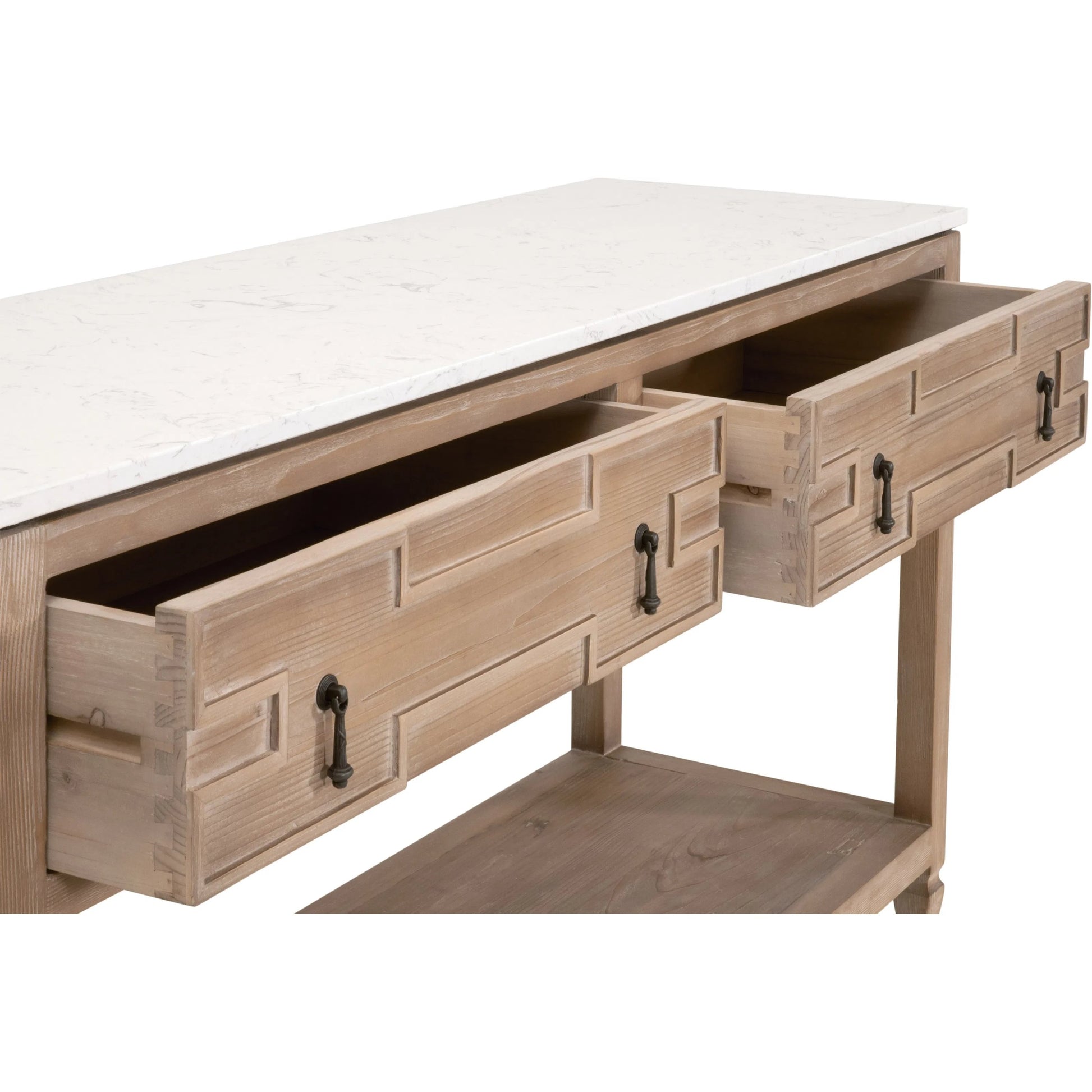 Emerie Entry Console by Essentials For Living in smoke gray pine, white quartz. Made from solid pine wood, solid quartz in a modern style.