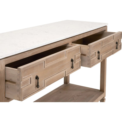 Emerie Entry Console by Essentials For Living in smoke gray pine, white quartz. Made from solid pine wood, solid quartz in a modern style.