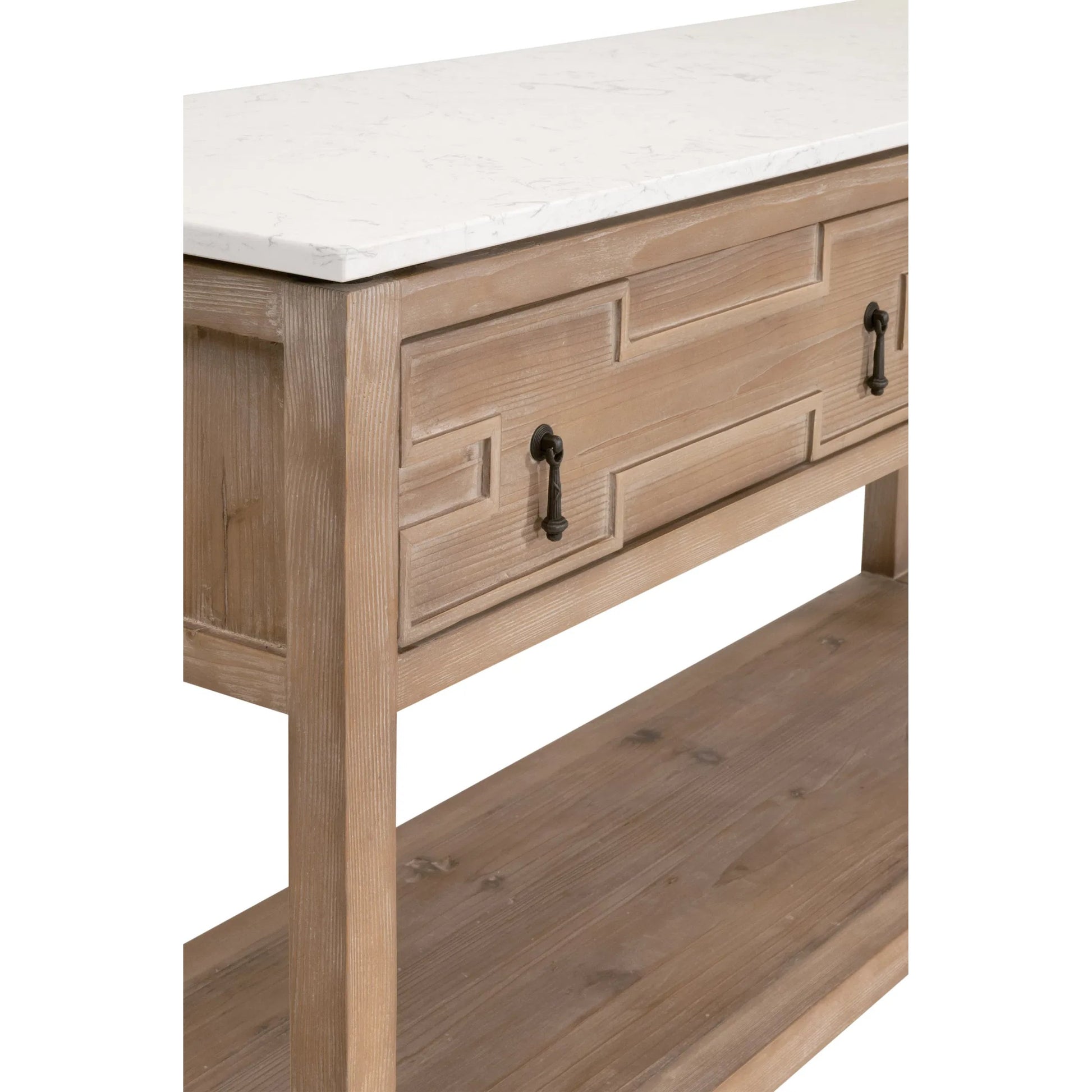 Emerie Entry Console by Essentials For Living in smoke gray pine, white quartz. Made from solid pine wood, solid quartz in a modern style.